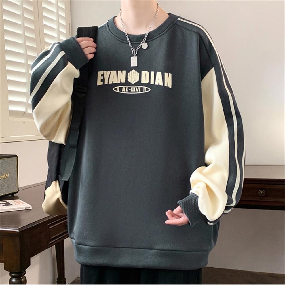 boy New Casual Sweatshirt For Men, Autumn And Winter Trendy Fashion Versatile Color Block Plus Size Round Neck Long Sleeve_voghion.com