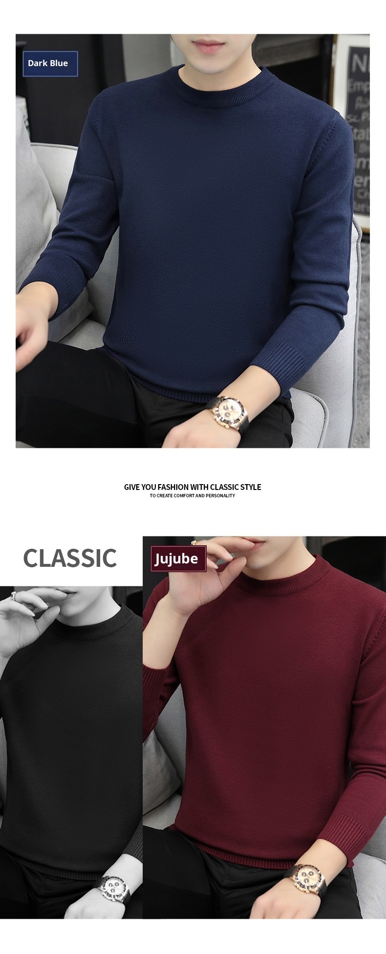 boy 2025 Autumn Winter New Half Turtleneck Sweater Men's Inner Layer Slim Fit Lake Blue Base Knitted Pullover Top_voghion.com