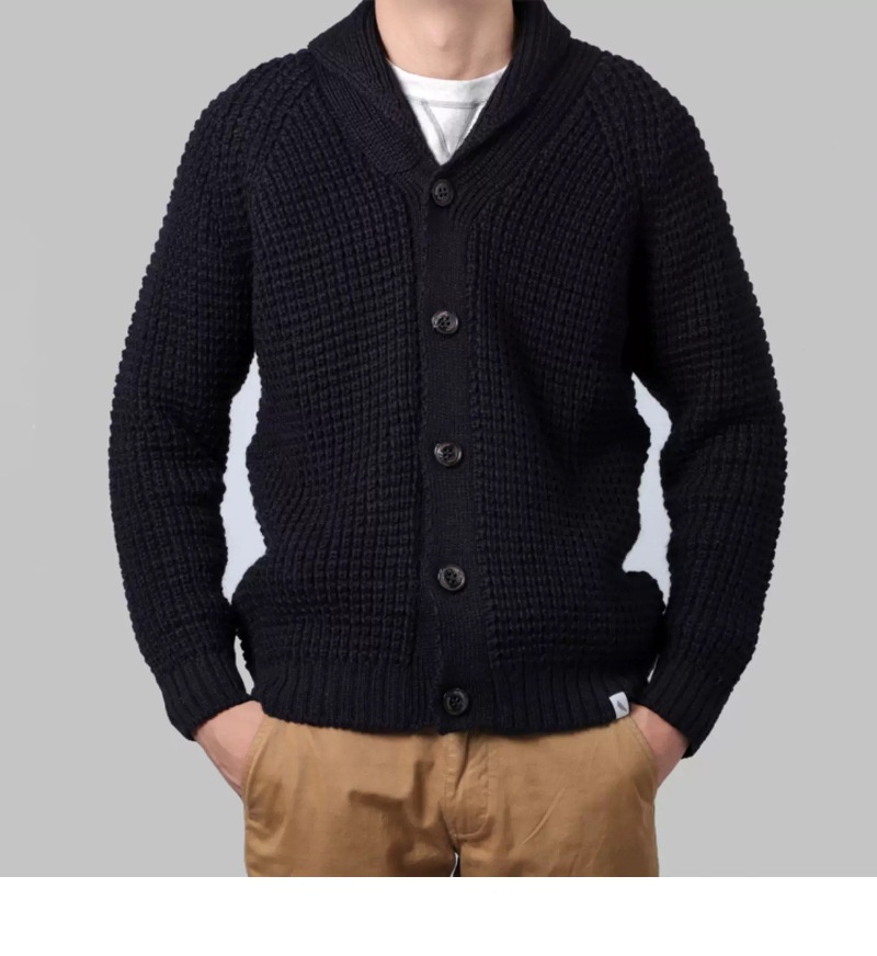 boy OKONKWO Extra Thick Raglan Sleeve Waffle Pattern Wool Cardigan Coat Turn-Down Collar Sweater_voghion.com