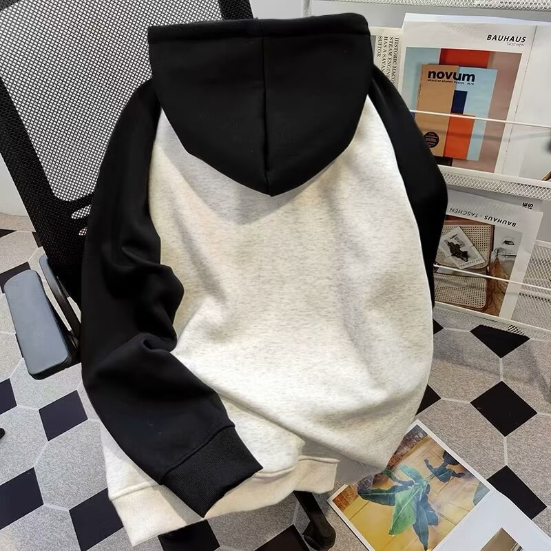 boy American Style Hooded Sweatshirt For Men, Autumn And Winter, Trendy Brand, Plus Size, Fleece Lined, Warm, Loose Fit,_voghion.com