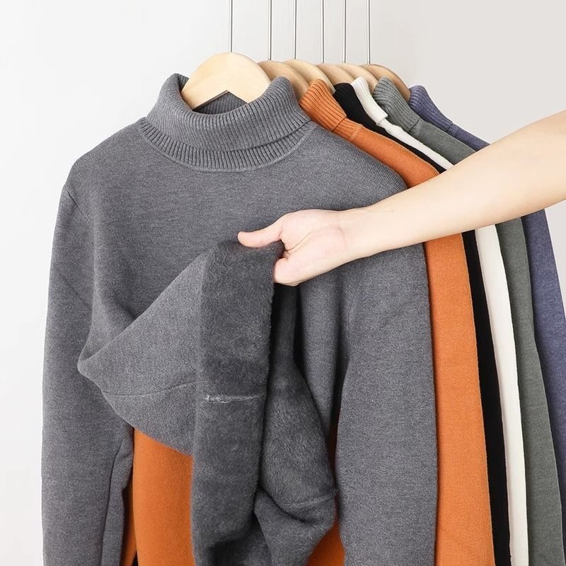 Maglione in pile caldo con collo alto e fodera in pile per uomo, autunno e inverno 2025, maglieria con colletto rovesciato,_voghion.com