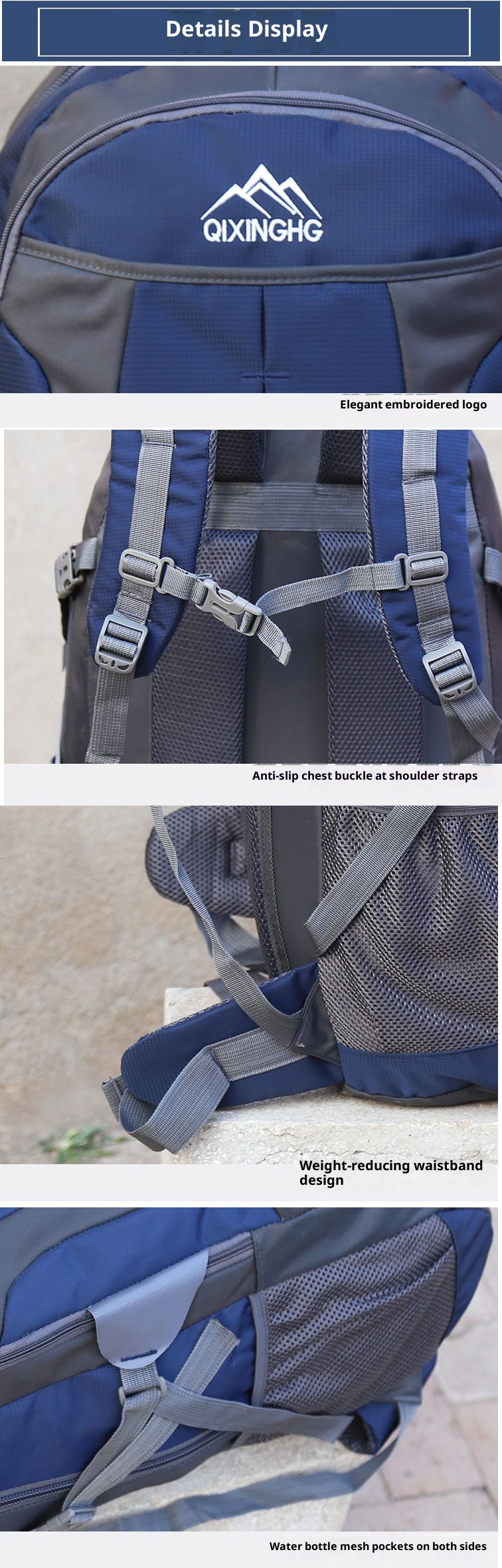 Sac à dos de sport ActiveGo 60L/70L grande capacité pour hommes et femmes, idéal pour les voyages, les études et les courts séjours. Convient également aux femmes._voghion.com