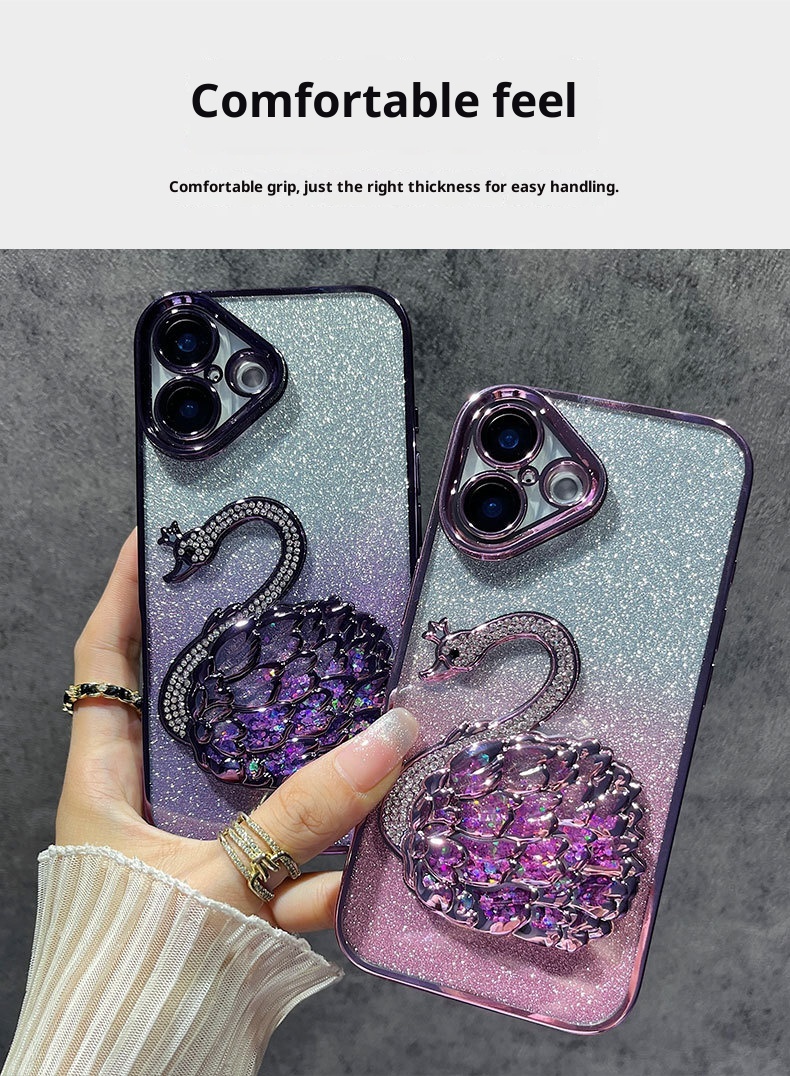 Étui de téléphone TechGlobe série 16, protection d'objectif Niche pour iPhone 15 Pro Max, motif cygne pailleté, 13, anti-traces de doigts_voghion.com