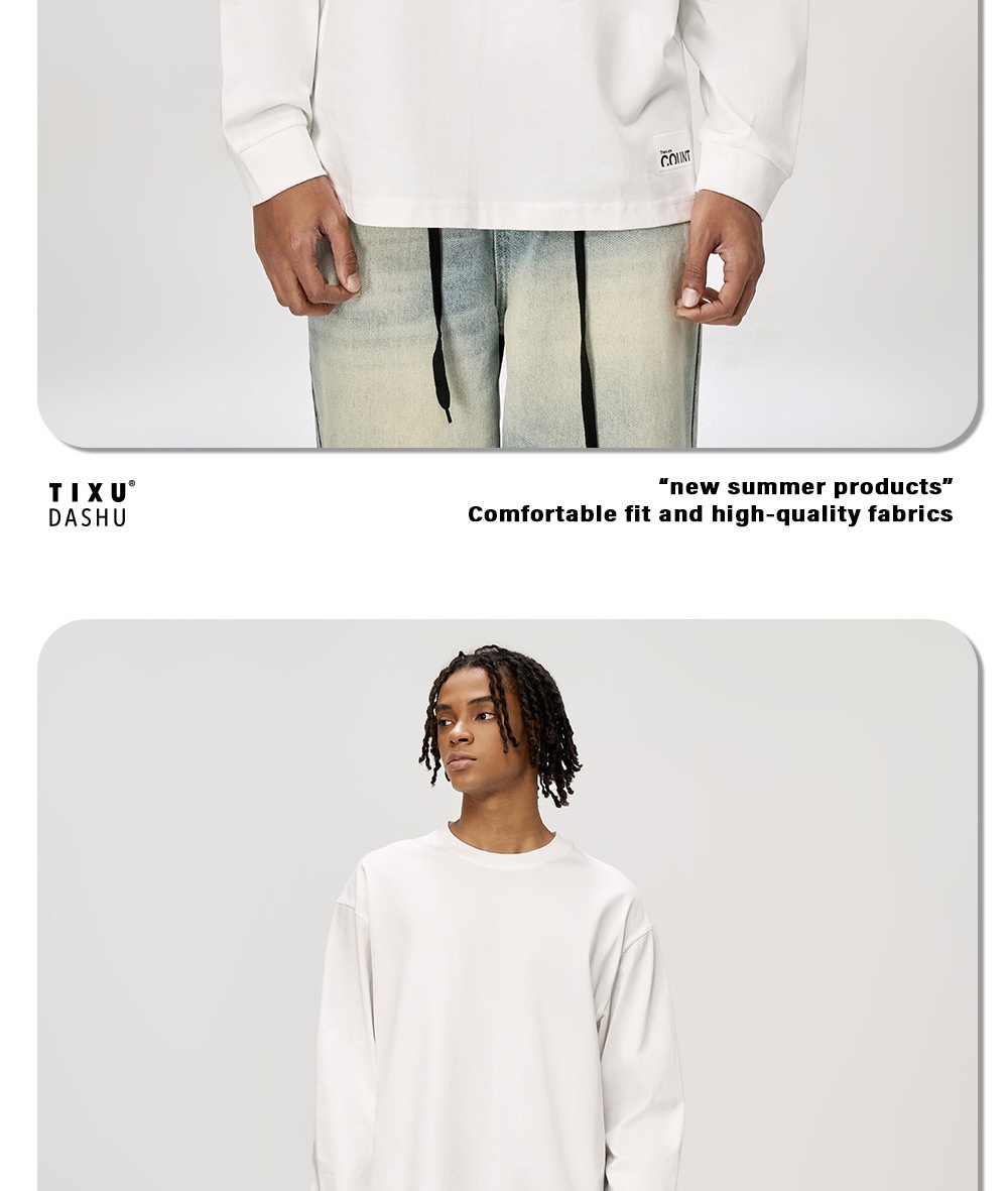 boy Vintage Pure Cotton Style Long Sleeve T-Shirt For Men 260 Trendy Brand Crew Neck Sweatshirt Fit 260g European And_voghion.com