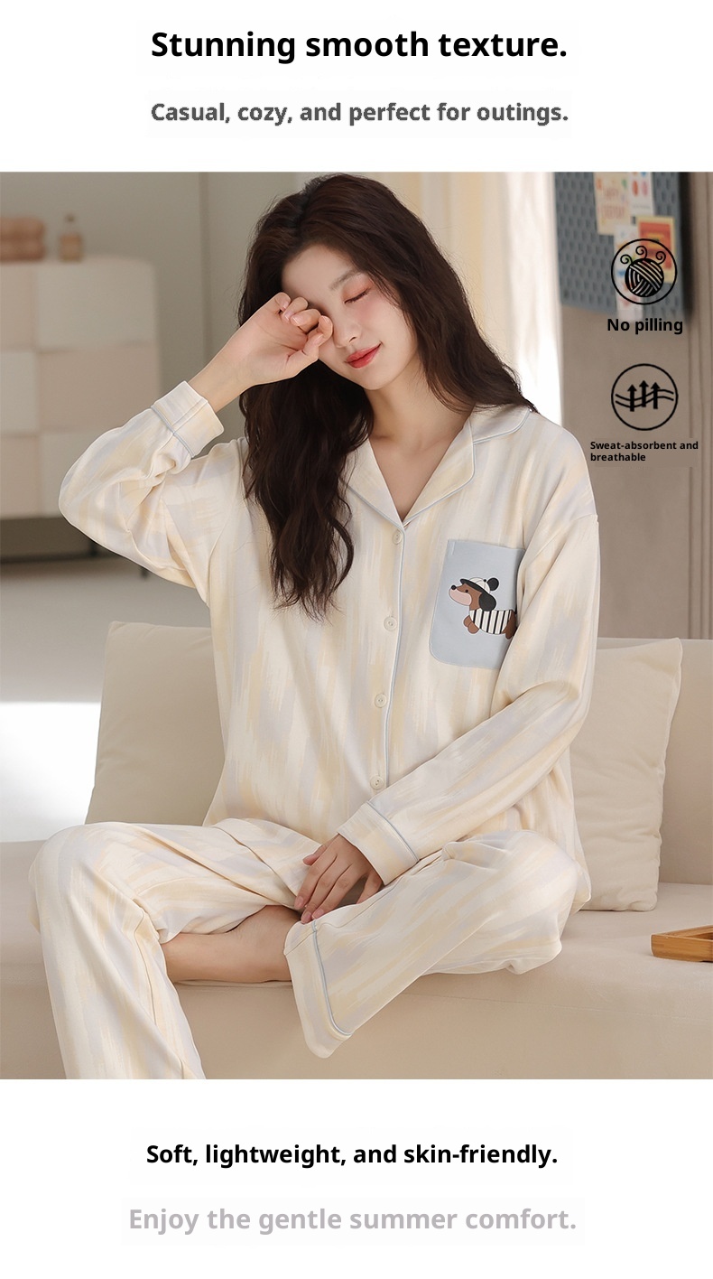 ChicShe Damenpyjama aus 100 % Baumwolle, Frühjahr/Herbst 2025, neues Set mit lockeren Ärmeln und langer Hose, ideal für Freizeit und Outdoor-Aktivitäten._voghion.com