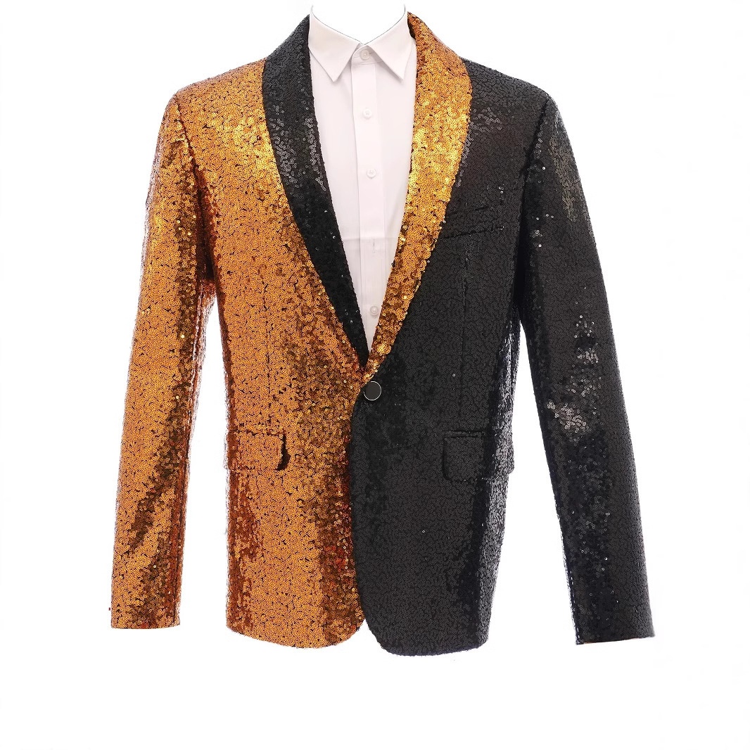 boy Boy European And American Performance Dress Reversible Gold Sequin Korean Suit Nightclub Men's Wear Host Emcee Studio Jacket_voghion.com