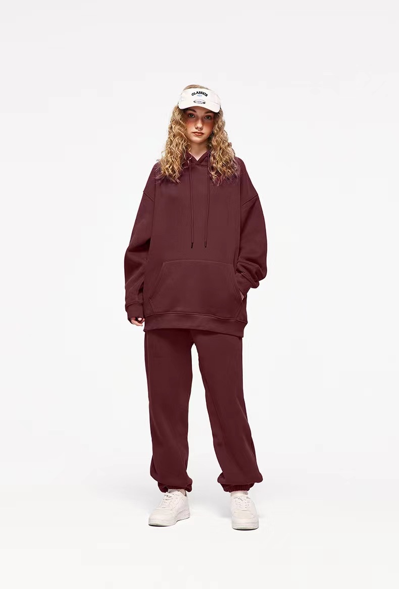 Sweat à capuche homme en coton épais, style américain, couleur unie, 360 g, tendance, pour couple, automne._voghion.com