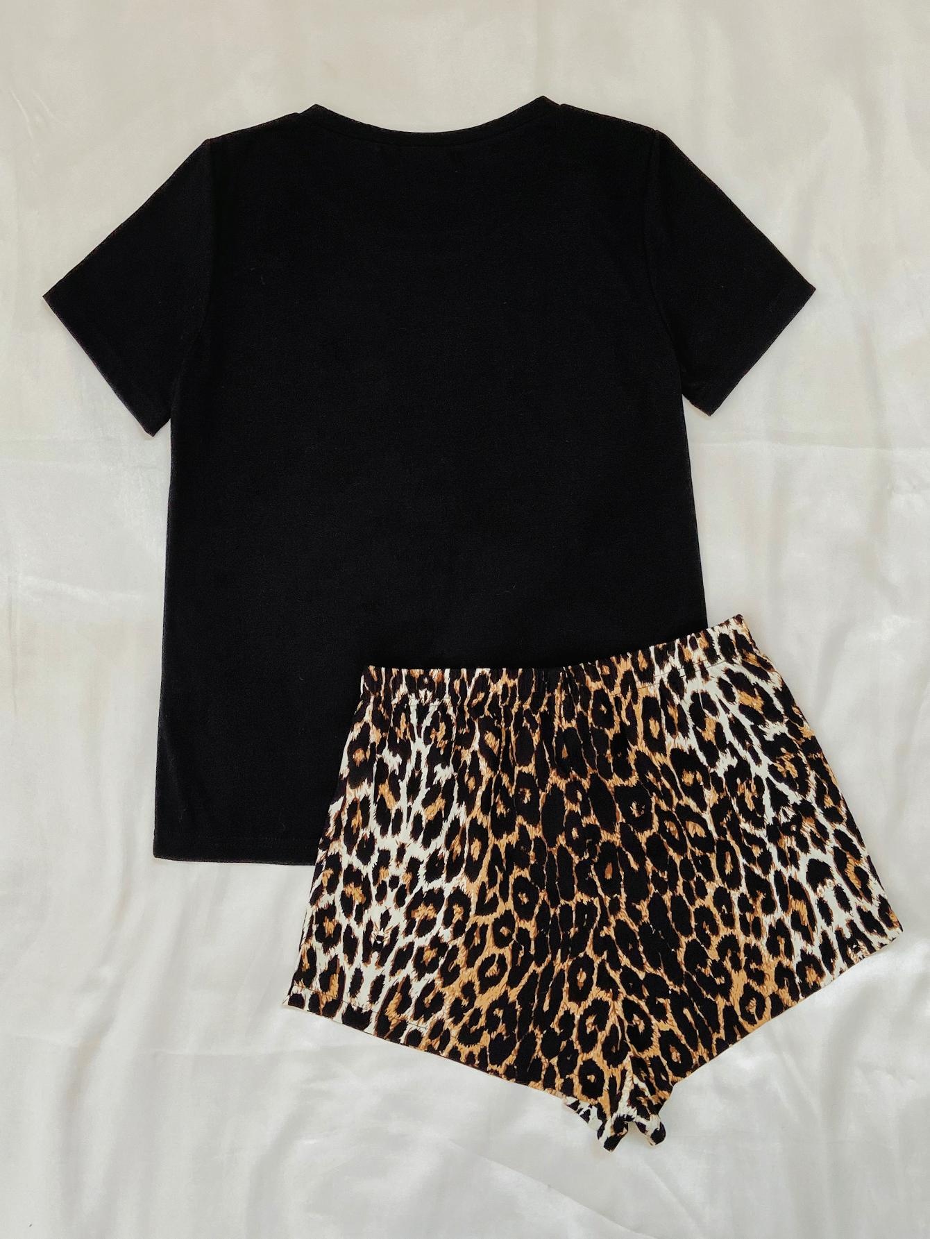 ChicShe Cross-Border European And American Style Women's Summer Leopard Print Short Sleeve Shorts Two-Piece Set Homewear_voghion.com