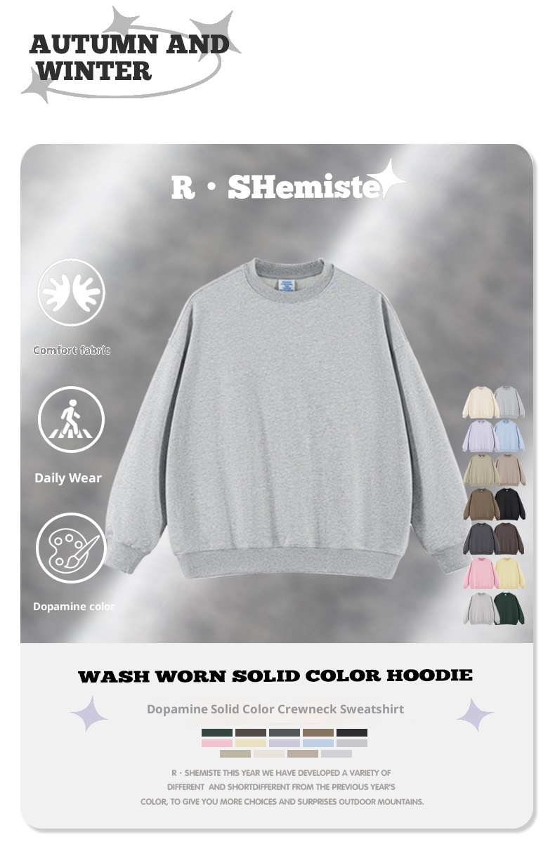 boy RS Men's Clothing|400G Heavy Terry FOG Crew Neck American Style Dopamine Color Couple Sweatshirt_voghion.com