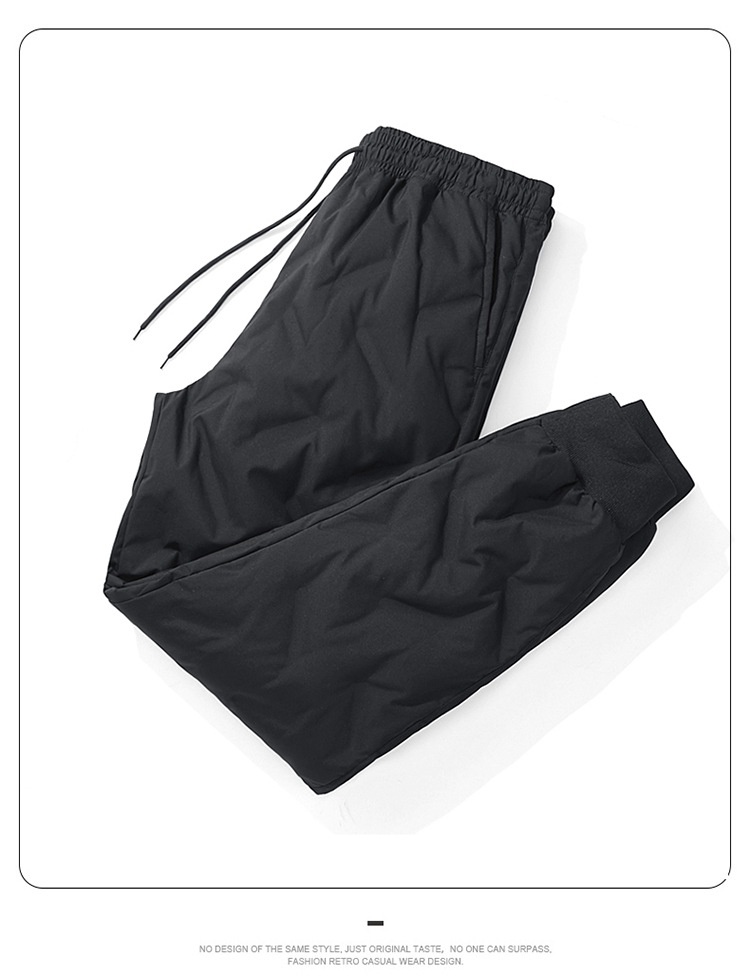 001 Outdoor Softshell Men Winter Fleece Lined Thickened Ski Warm 90% White Duck Down Travel Hiking Long Pants_voghion.com