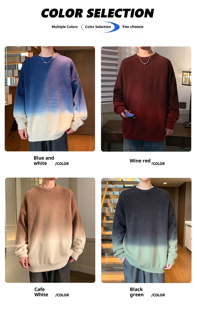 Jungen-Pullover mit Farbverlauf für Herbst/Winter, dick gefüttert, warm, gestrickt, trendiger Wollpullover für junge Leute_voghion.com