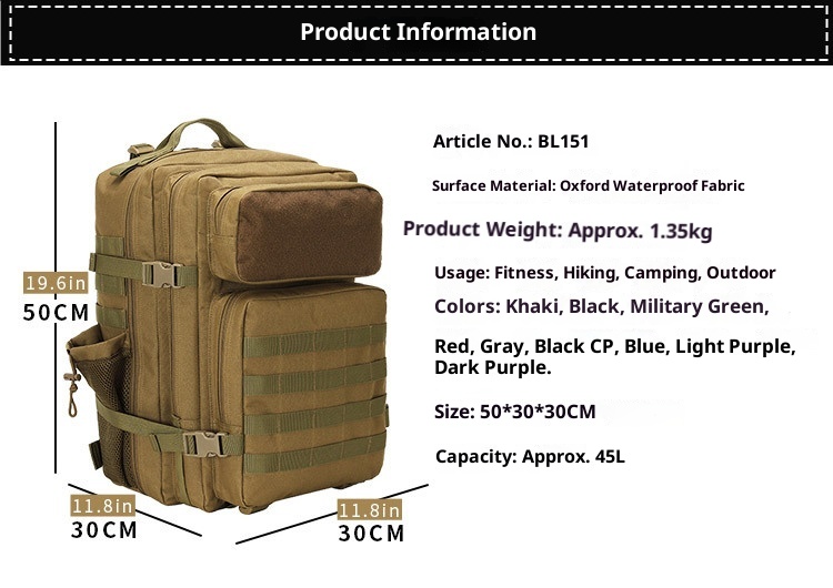 ActiveGo Oxford Waterproof Men's Large Capacity Travel Sports Outdoor Hiking Mountaineering Bag Tactical Backpack_voghion.com