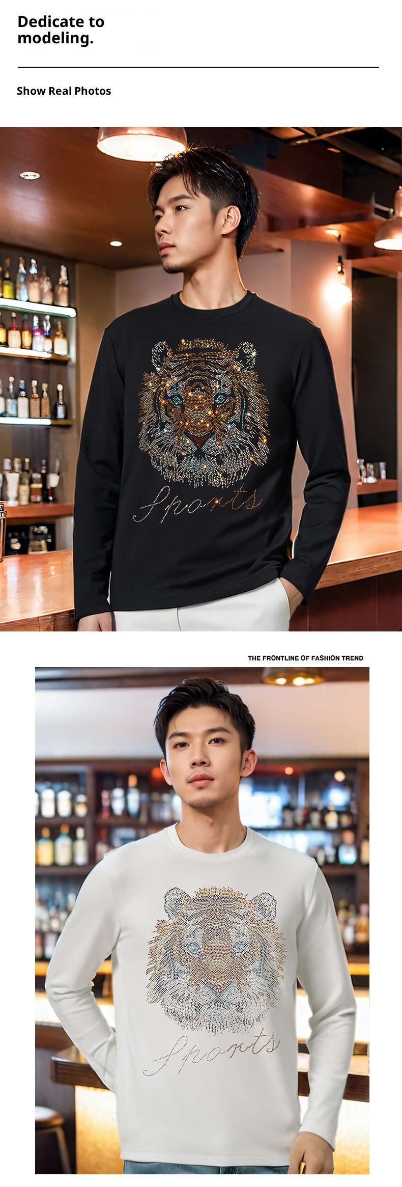 boy European Station Rhinestone Tiger Head Long Sleeve For Men Black Modal Plus Size T-Shirt Men's Base Shirt Autumn Wear_voghion.com