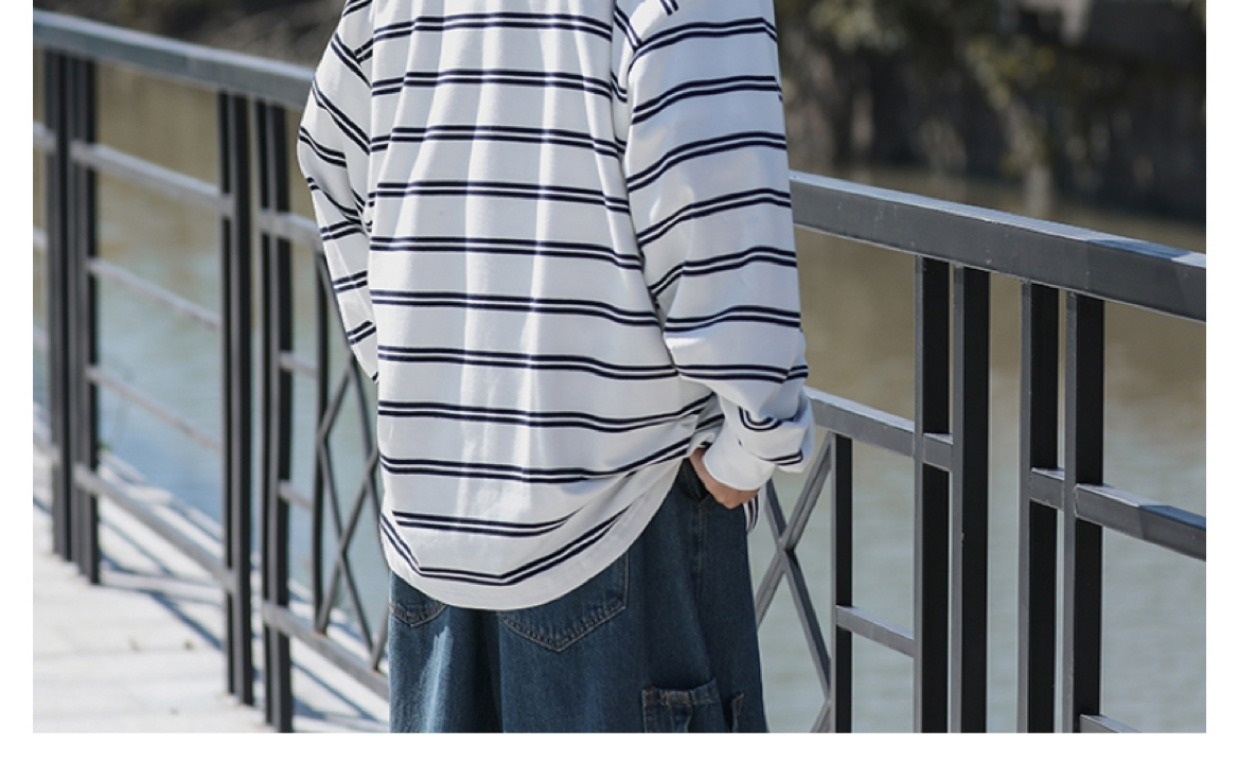 boy Hong Kong Japanese Striped Long Sleeve T-Shirt Trendy Brand Cool Style Men's Spring Autumn Base Shirt Ins Trend High_voghion.com