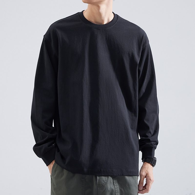 Langarm-T-Shirt für Herren, lockere Passform, Frühlings- und Herbststil, Rundhalsausschnitt, weißes Unterhemd, Herren_voghion.com