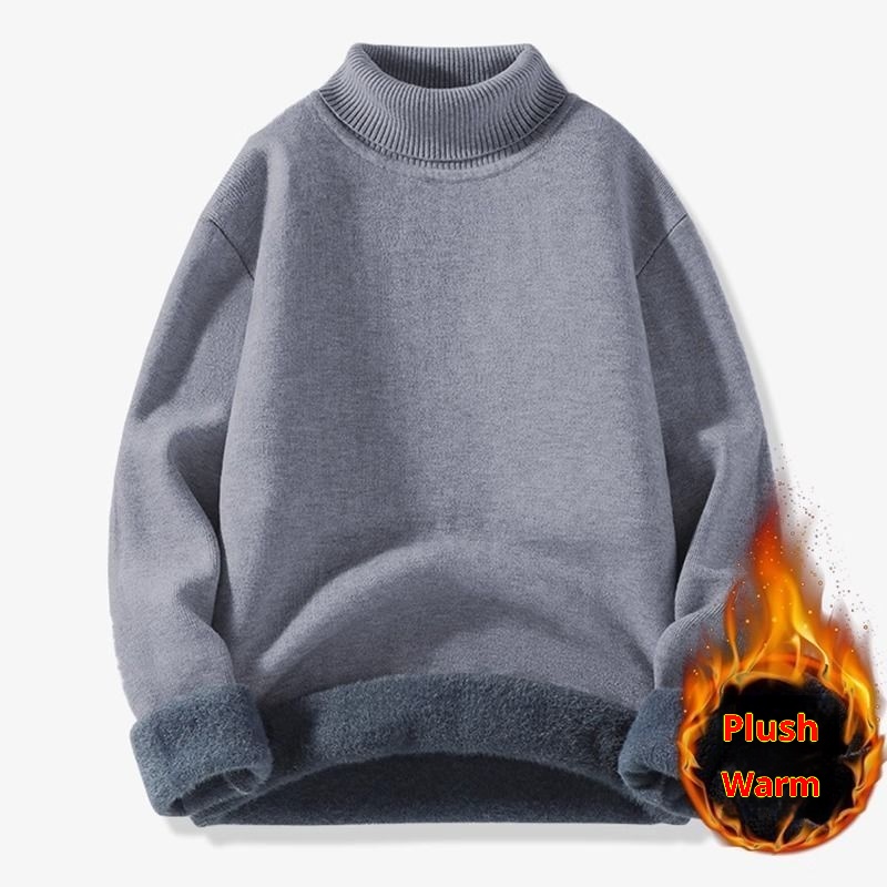 Maglione in pile caldo con collo alto e fodera in pile per uomo, autunno e inverno 2025, maglieria con colletto rovesciato,_voghion.com