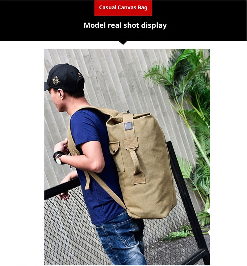 Sac à dos ActiveGo Canvas pour homme, sac seau de voyage et de sport en extérieur, grande capacité, idéal pour la randonnée et le sport._voghion.com