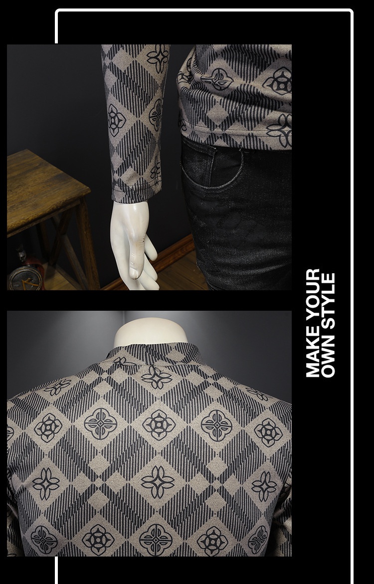 boy Europe Station 2023 Autumn Winter New Men's High Neck Base Shirt Plus Size Printed Casual Korean Style Slim Fit Pullover_voghion.com