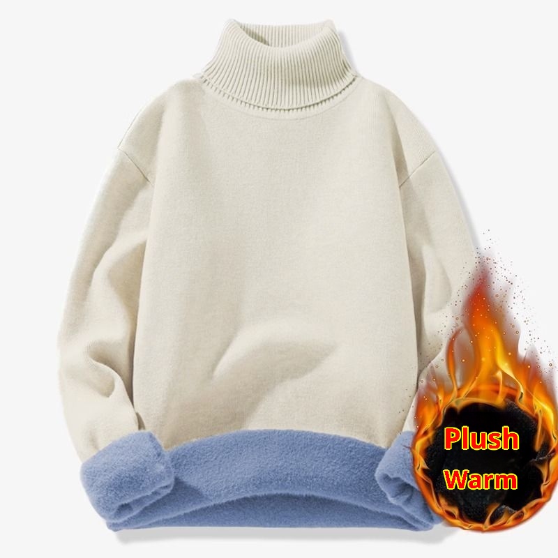 Maglione in pile caldo con collo alto e fodera in pile per uomo, autunno e inverno 2025, maglieria con colletto rovesciato,_voghion.com