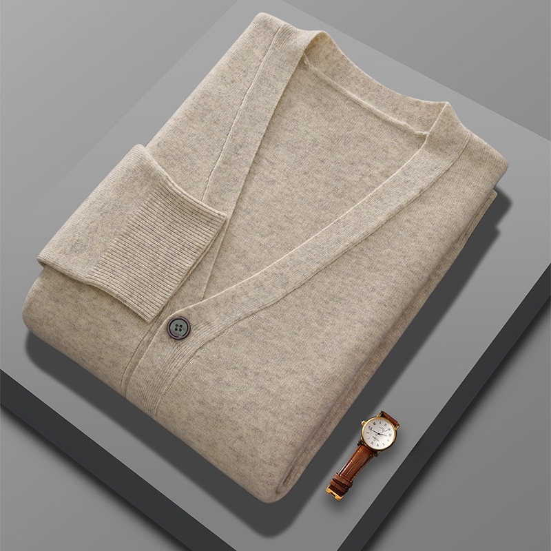 Cardigan da uomo in pura lana lavorato a maglia, autunno inverno, con scollo a V, ampio, spesso, casual, a maniche lunghe, monopetto_voghion.com