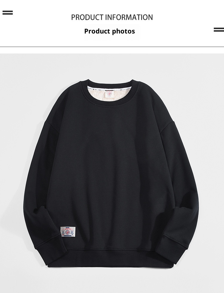 Pull unisexe en polaire pour garçon, automne-hiver, col rond, ample, en laine d'agneau épaisse et chaude avec doublure intérieure, couleur unie._voghion.com