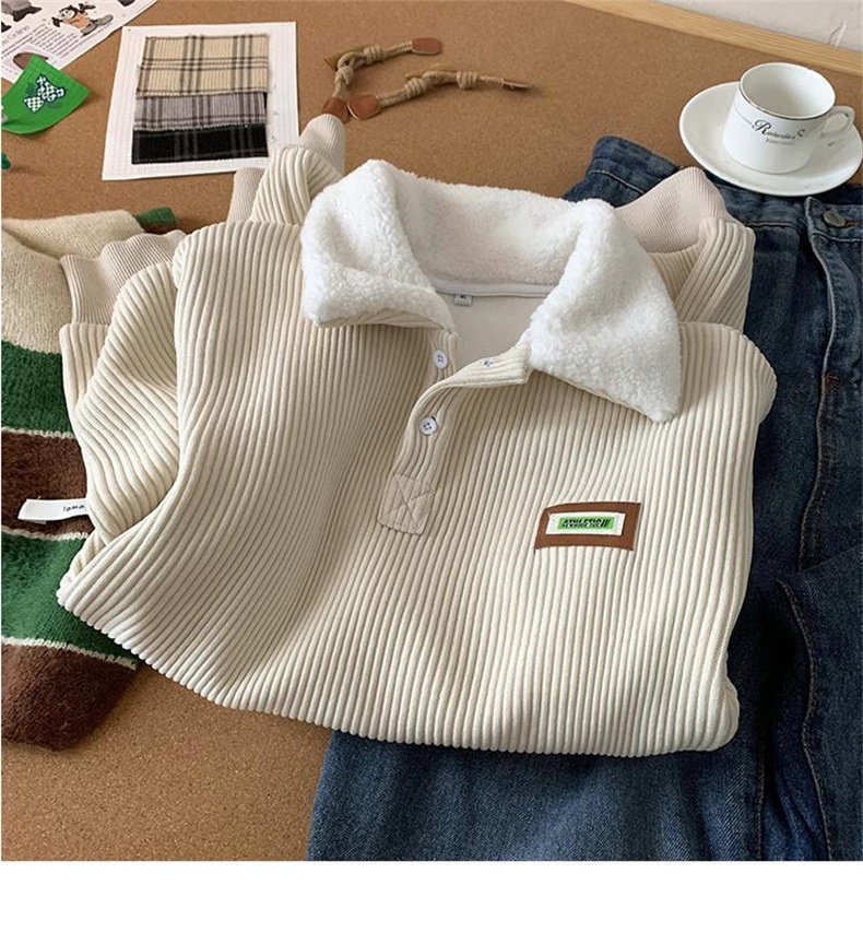 Cord-Sweatshirt mit Polokragen für Jungen, Herren-Herbstjacke und gefütterte, dicke Lammwolljacke, Winterjacke für Paare im Hongkong-Stil_voghion.com