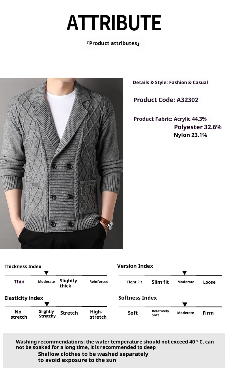 boy New Jacket Autumn Twisted Pattern Men's Cardigan British Style Suit Collar Double-Breasted Knitted Sweater Wholesale_voghion.com