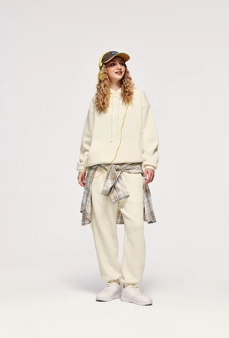 Sweat à capuche homme en coton épais, style américain, couleur unie, 360 g, tendance, pour couple, automne._voghion.com