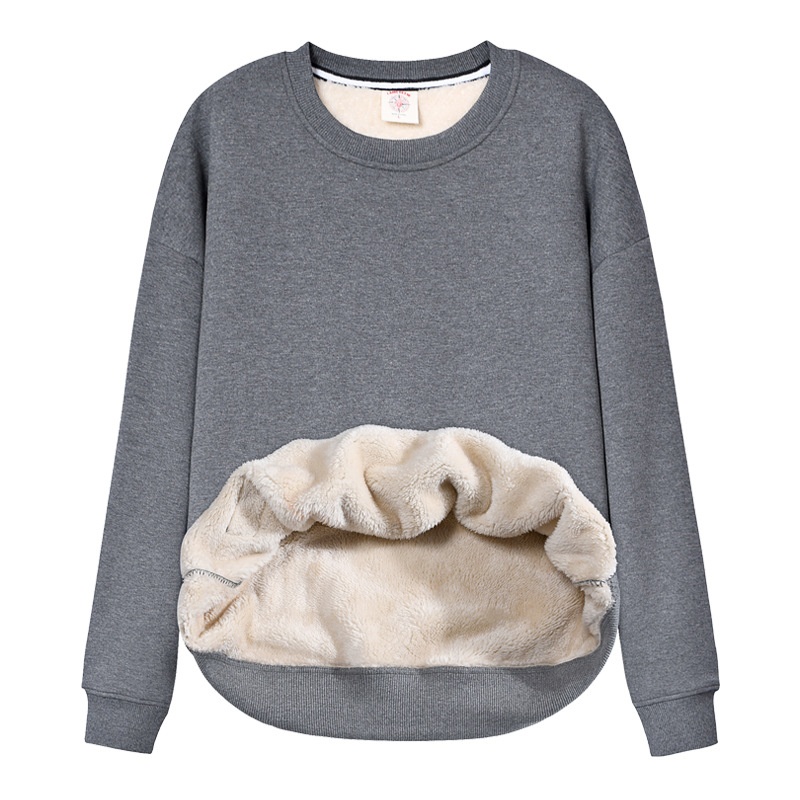 Pull unisexe en polaire pour garçon, automne-hiver, col rond, ample, en laine d'agneau épaisse et chaude avec doublure intérieure, couleur unie._voghion.com