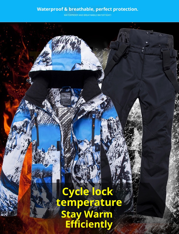 001 Completo caldo da uomo, imbottito, impermeabile, traspirante, resistente all'usura, singolo e doppio strato, stile coreano, sci per coppia_voghion.com