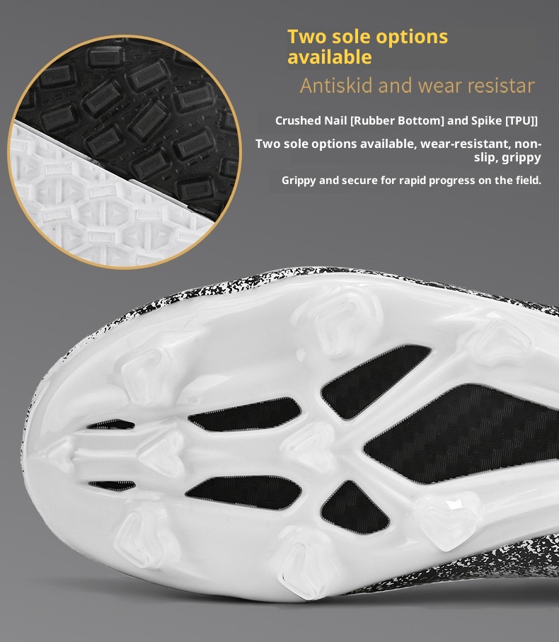 Chaussures montantes ShoeGlobe Cross-Border grandes tailles, crampons longs cassés, pour le football et l'entraînement sur gazon synthétique, antidérapantes._voghion.com