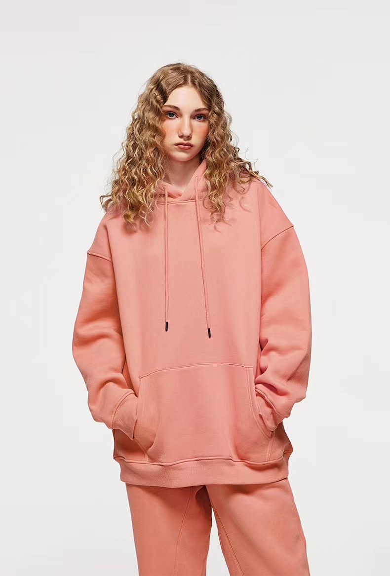 Sweat à capuche homme en coton épais, style américain, couleur unie, 360 g, tendance, pour couple, automne._voghion.com