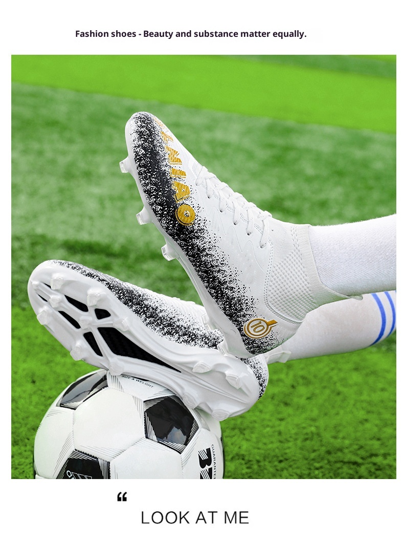 Chaussures montantes ShoeGlobe Cross-Border grandes tailles, crampons longs cassés, pour le football et l'entraînement sur gazon synthétique, antidérapantes._voghion.com