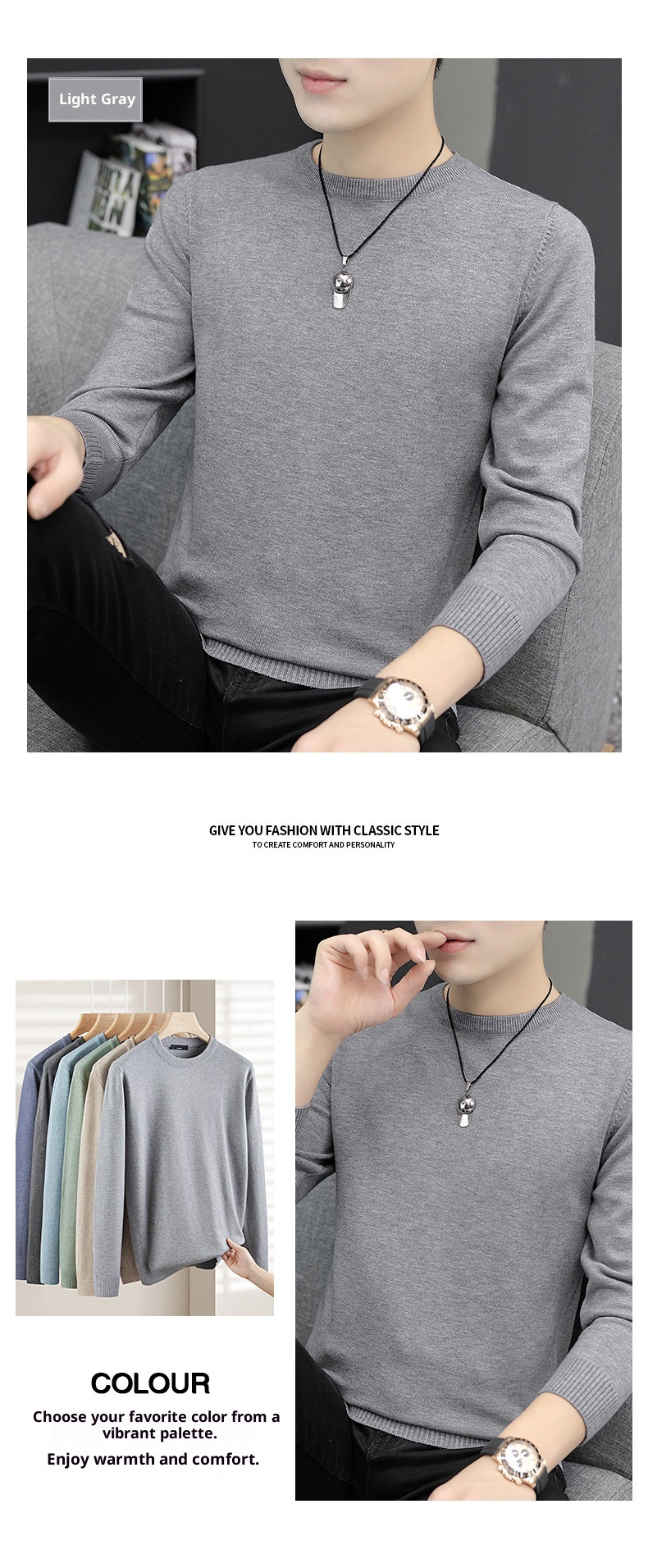 boy 2025 Autumn Winter New Half Turtleneck Sweater Men's Inner Layer Slim Fit Lake Blue Base Knitted Pullover Top_voghion.com
