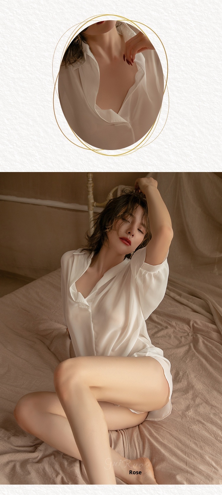 ChicShe Guiruo Brand European And American Spring Summer Sexy Deep V Chiffon See-through Temptation Nightdress Lace-up Shirt_voghion.com