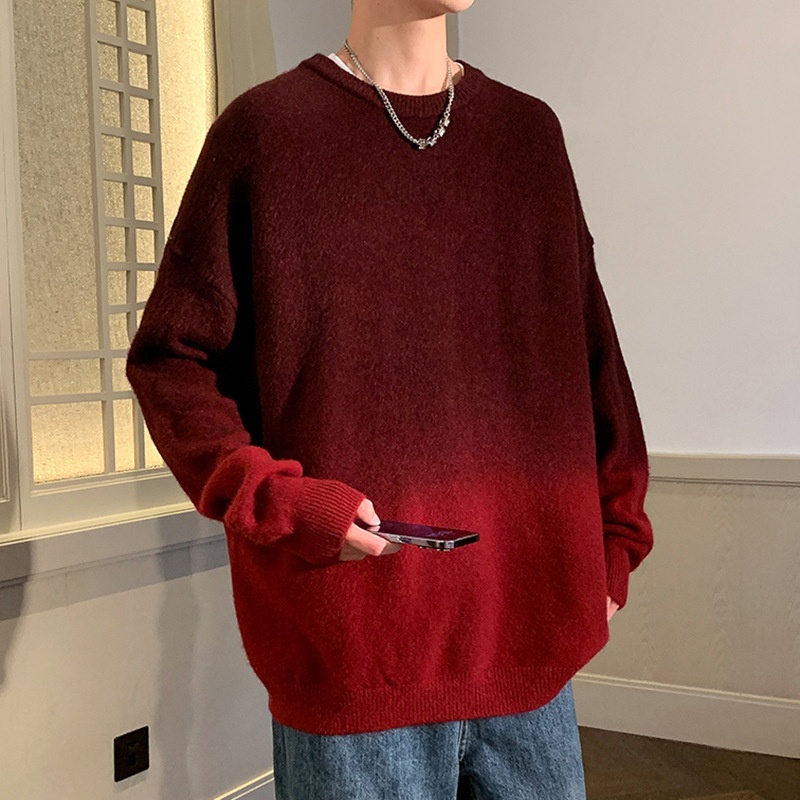 boy Autumn Winter New Gradient Color Sweater Men Thickened Warm Knitted Shirt Youth Trend Pullover Woolen Top_voghion.com