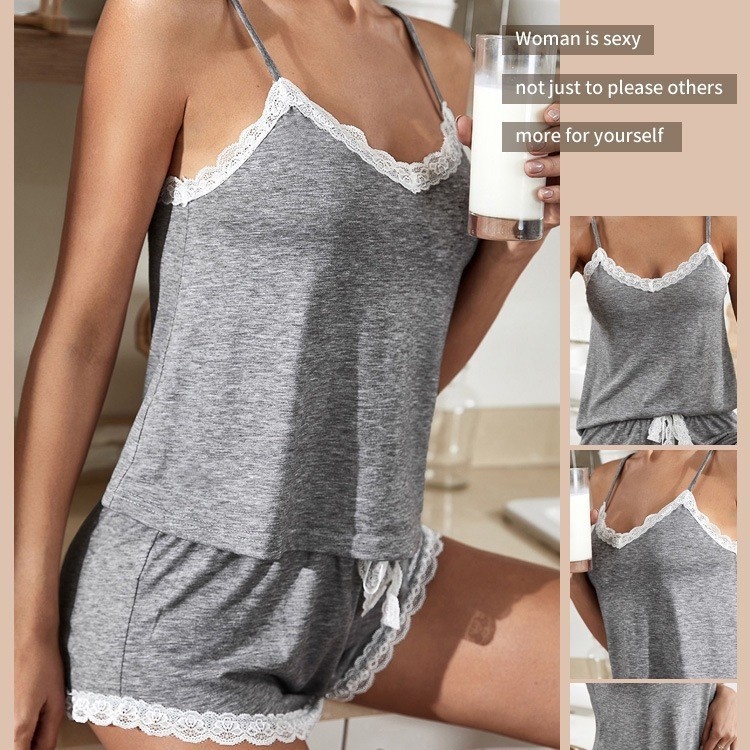 ChicShe European And American Pajama Set Women's Summer Sleeveless Camisole Shorts Two-Piece Sexy Pajamas_ecoleips.com