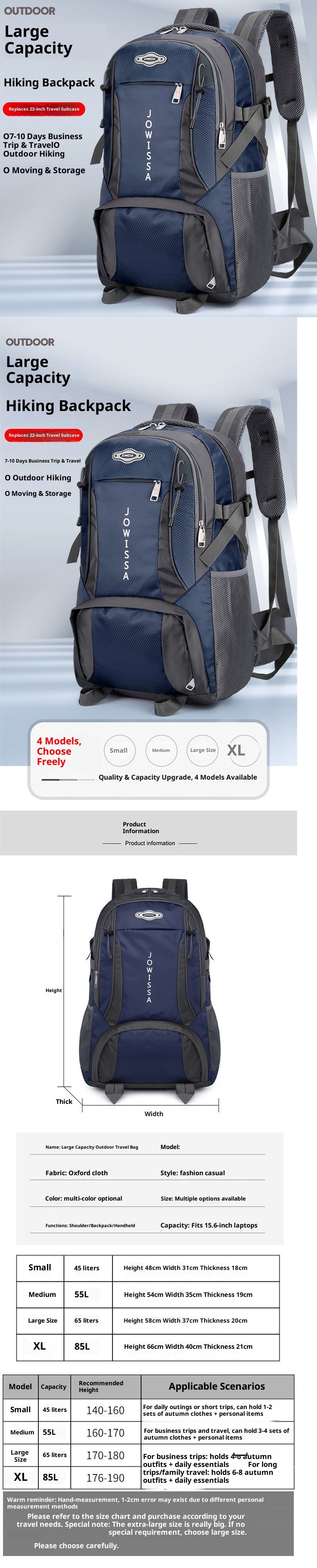 ActiveGo Outdoor Travel Backpack Men's Large Capacity Waterproof Hiking Business Trip Work Luggage Denim Gym Bag_voghion.com