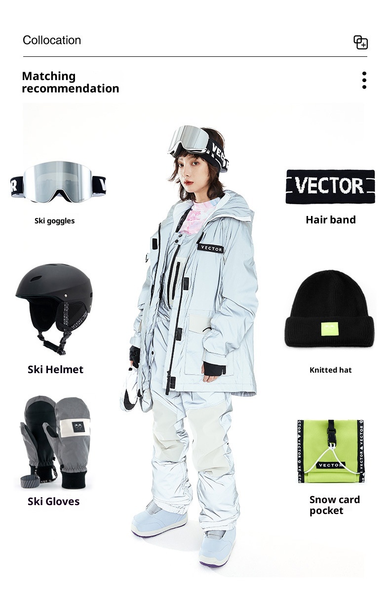001 VECTOR Snowboarding Suit Set For Men Women, Reflective Trendy Warm Windproof Waterproof Breathable Ski Jacket And Pants_voghion.com