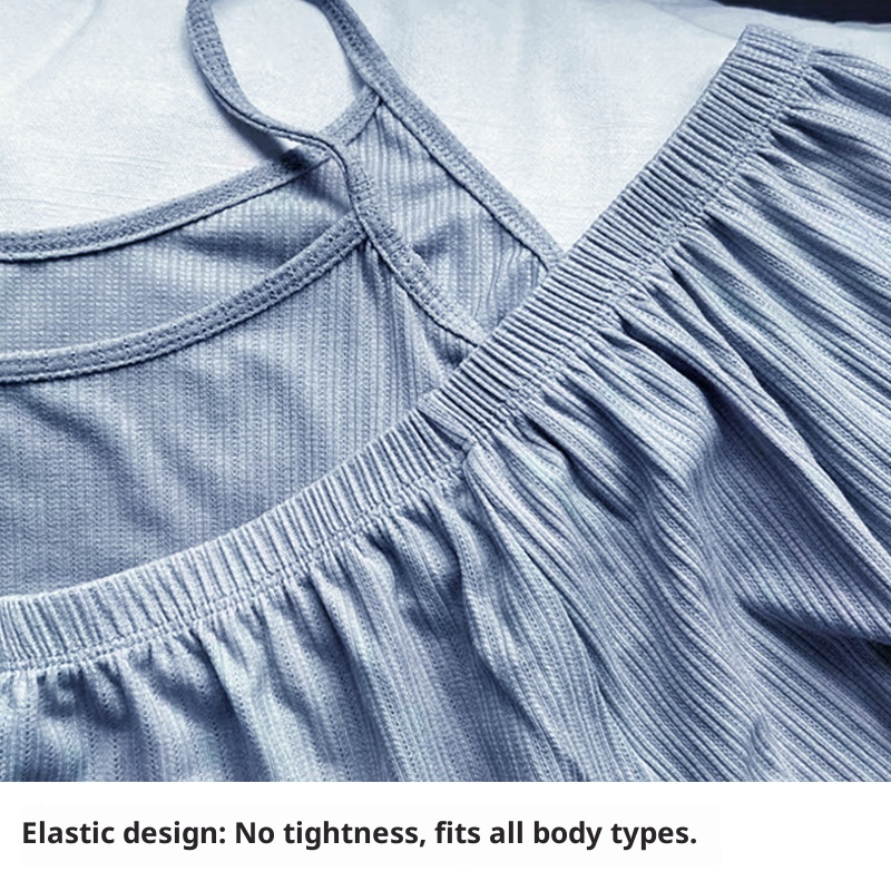 ChicShe Autumn And Summer Homewear Pajamas For Women Plus Size Two-Piece Solid Color Simple Breathable Loose Strap Shorts Set_voghion.com