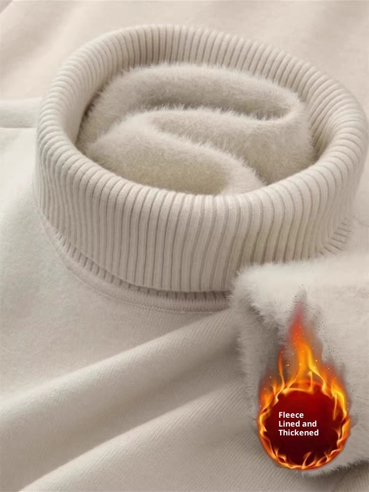Maglione in pile caldo con collo alto e fodera in pile per uomo, autunno e inverno 2025, maglieria con colletto rovesciato,_voghion.com