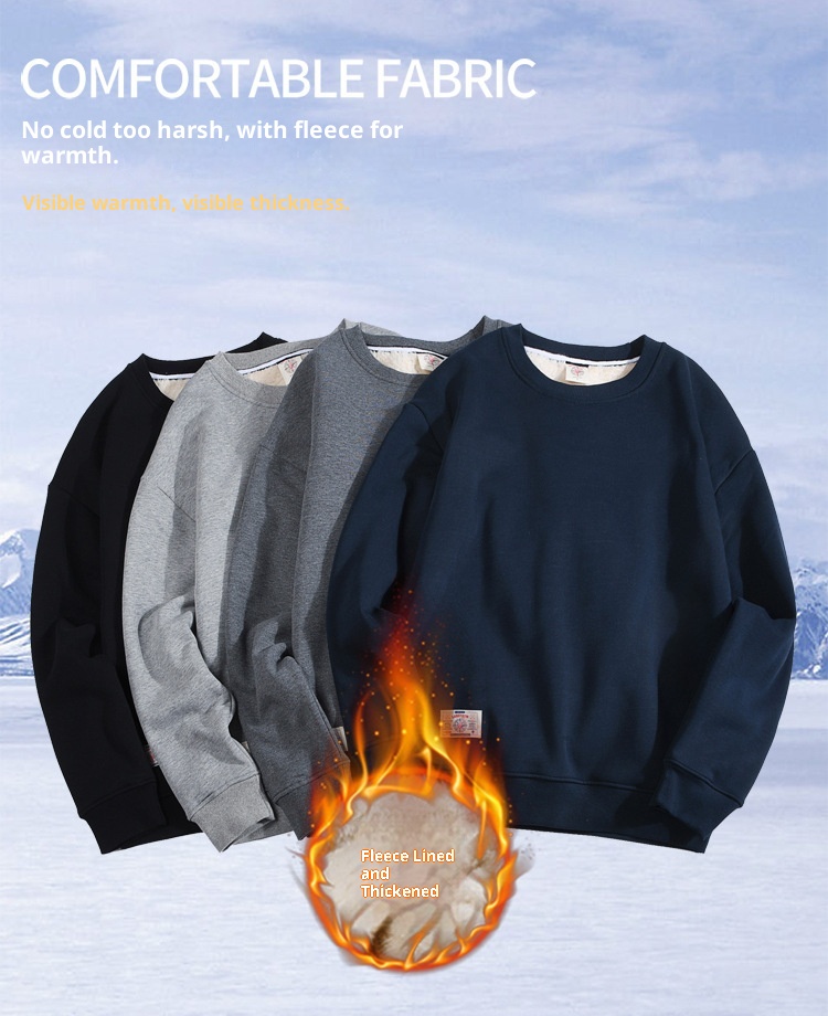 Pull unisexe en polaire pour garçon, automne-hiver, col rond, ample, en laine d'agneau épaisse et chaude avec doublure intérieure, couleur unie._voghion.com