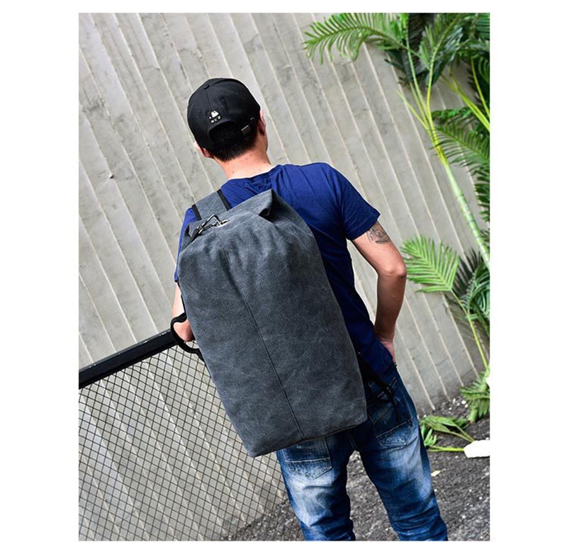 Sac à dos ActiveGo Canvas pour homme, sac seau de voyage et de sport en extérieur, grande capacité, idéal pour la randonnée et le sport._voghion.com