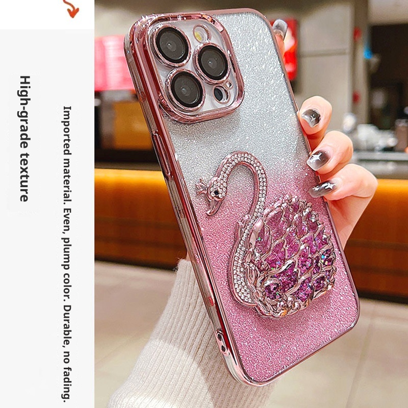 Étui de téléphone TechGlobe série 16, protection d'objectif Niche pour iPhone 15 Pro Max, motif cygne pailleté, 13, anti-traces de doigts_voghion.com