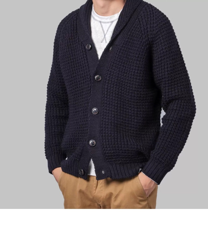 boy OKONKWO Extra Thick Raglan Sleeve Waffle Pattern Wool Cardigan Coat Turn-Down Collar Sweater_voghion.com