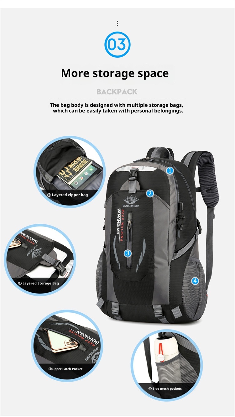 Sac à dos de randonnée ActiveGo Outdoor, respirant et imperméable, grande capacité, idéal pour le camping et les pique-niques, pour homme. Sac à dos de sport décontracté._voghion.com