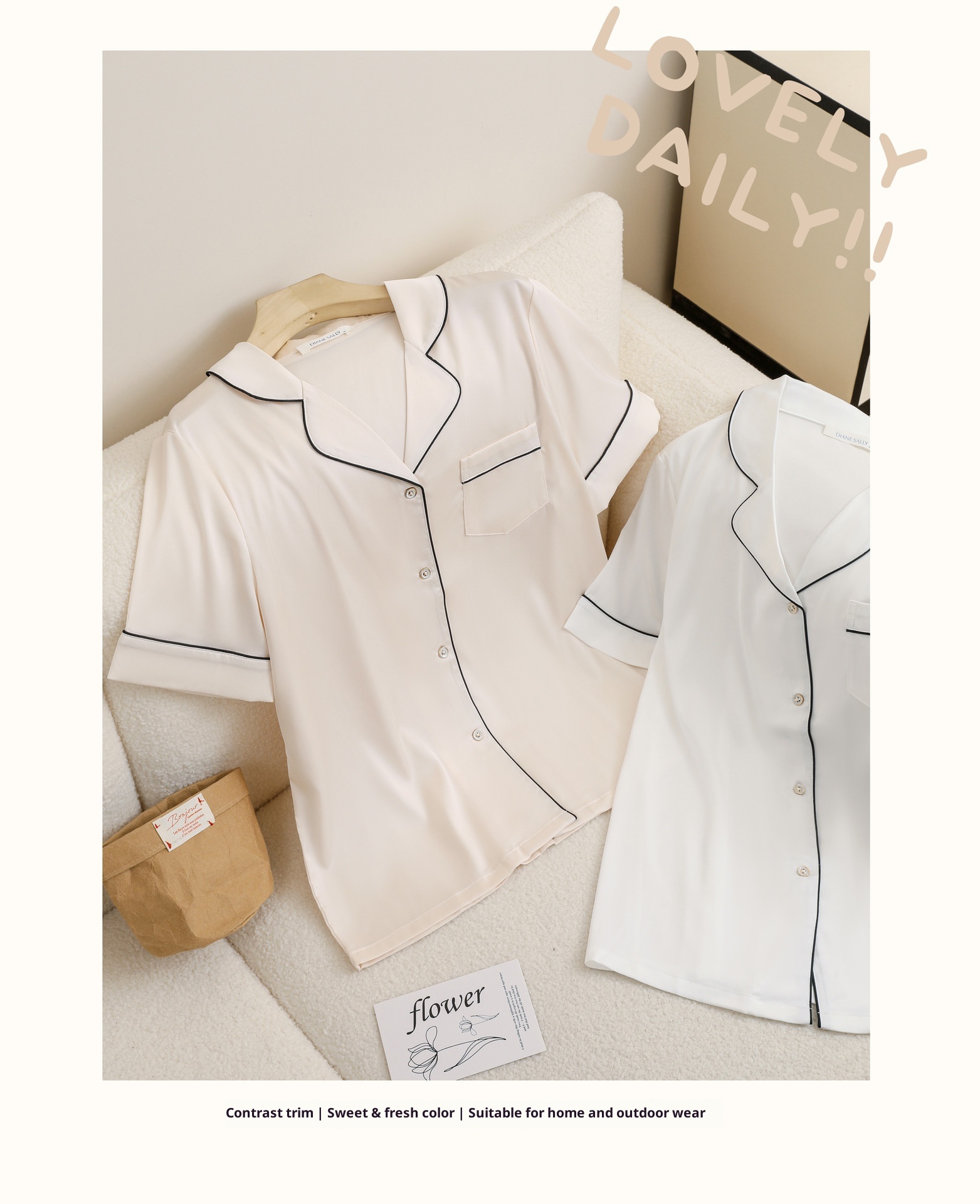 ChicShe Pigiama da donna in seta ghiacciata, semplice, a tinta unita, stile europeo e americano, a maniche corte e pantaloni lunghi_voghion.com