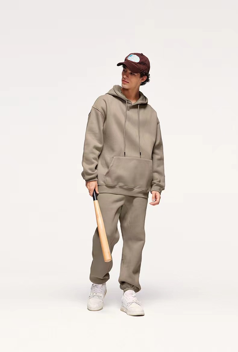 Sweat à capuche homme en coton épais, style américain, couleur unie, 360 g, tendance, pour couple, automne._voghion.com