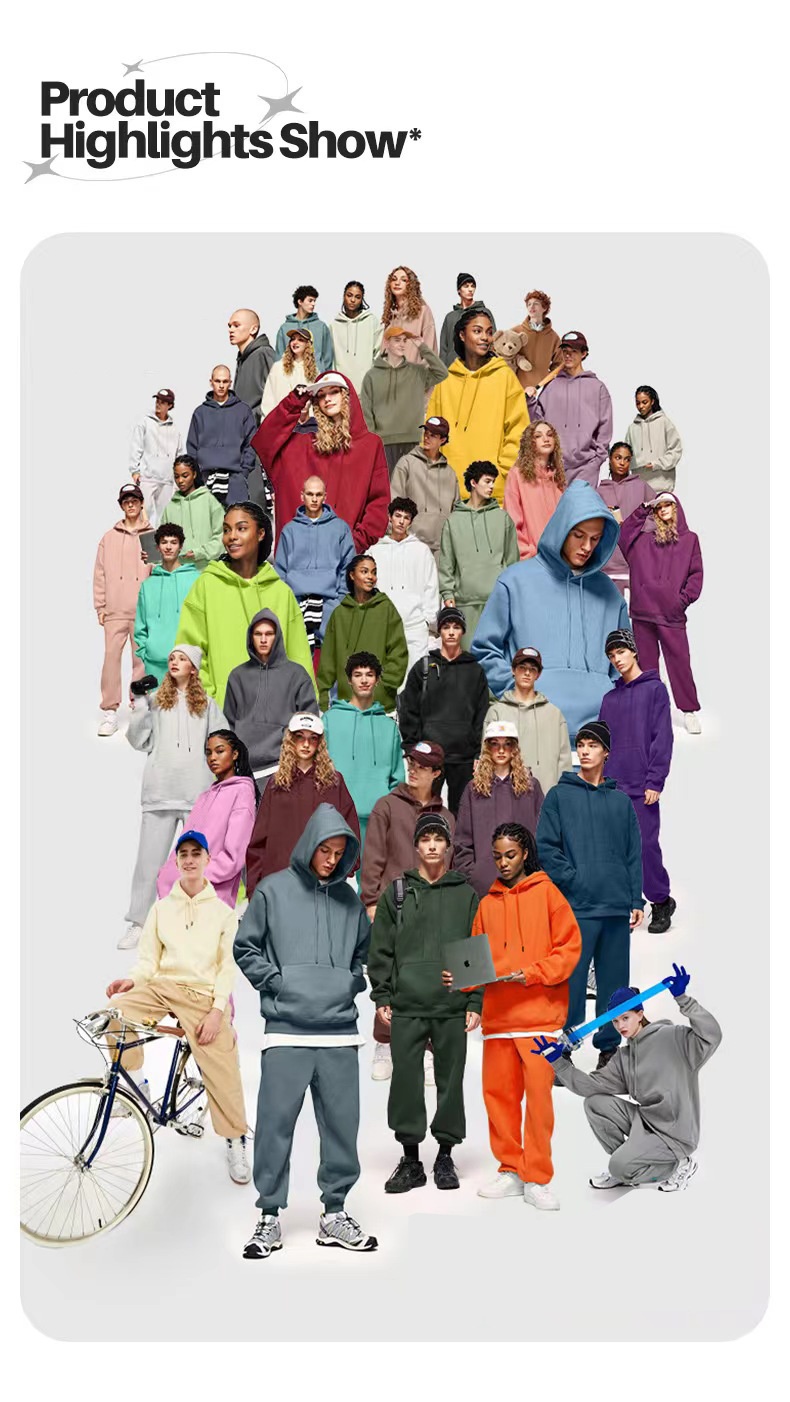 Sweat à capuche homme en coton épais, style américain, couleur unie, 360 g, tendance, pour couple, automne._voghion.com