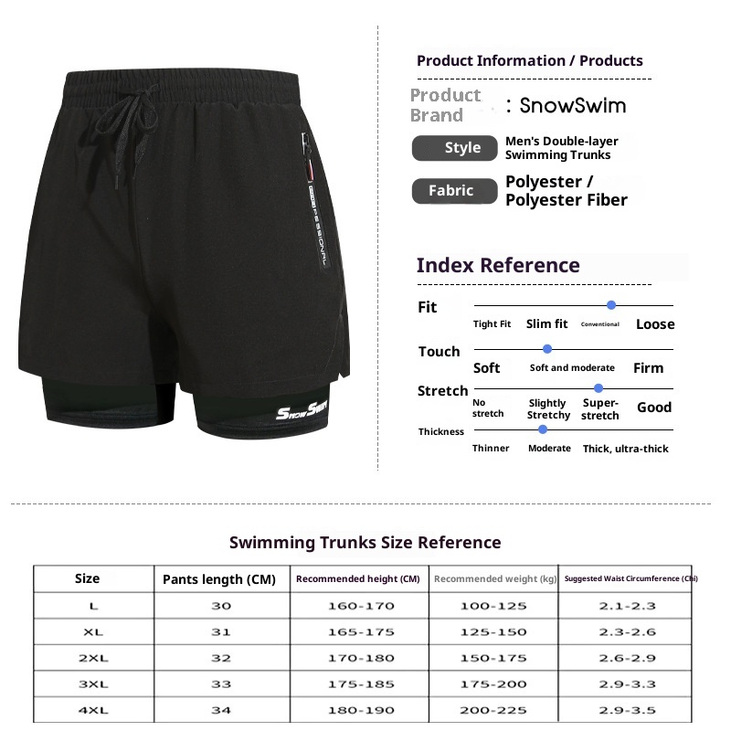 001 001 Herren Doppellagige Badehose, schnelltrocknend, Anti-Peinlichkeits-Badehose, Strandshorts, Badebekleidung für heiße Quellen, Set_voghion.com